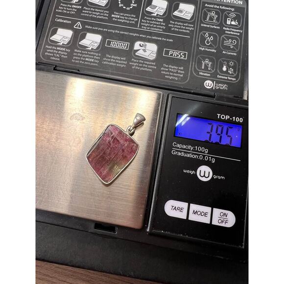 NEW Pink/ bi colored half rough tourmaline pendant in sterling silver 3.95 grams - Picture 11 of 11